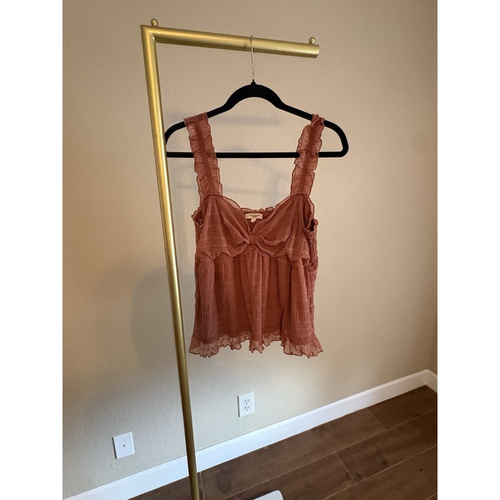 Max Studio Women's Babydoll Ruffle Mesh Smocked Top Size XL Y2K Coquette Fall